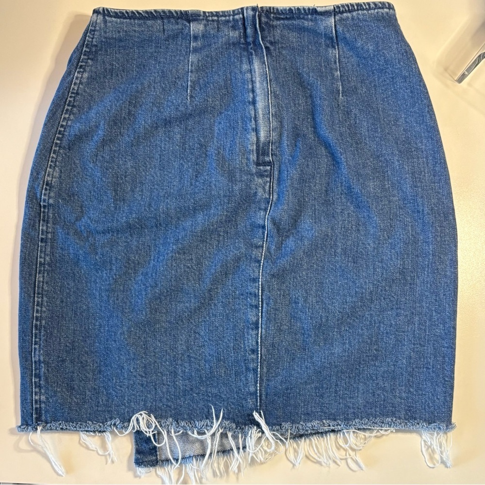 Madewell Denim Faux Wrap Raw Hem Mini Skirt Size 0 - Picture 5 of 6